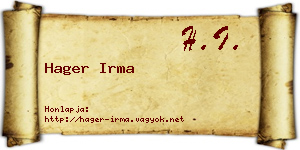 Hager Irma névjegykártya